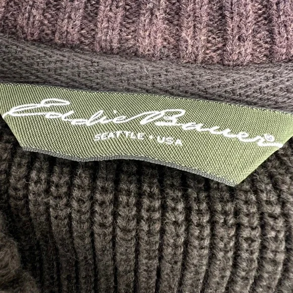 Eddie Bauer Mens XLT Olive Green Ribbed Cotton Henley Sweater Mock Neck 2869 - Picture 2 of 8